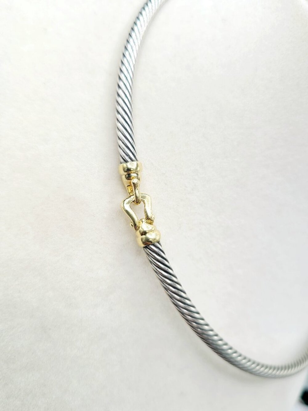 David Yurman Cable Buckle Choker Necklace w/ 18K Yellow Gold - 4mm - 15" - RARE - Picture 11 of 15